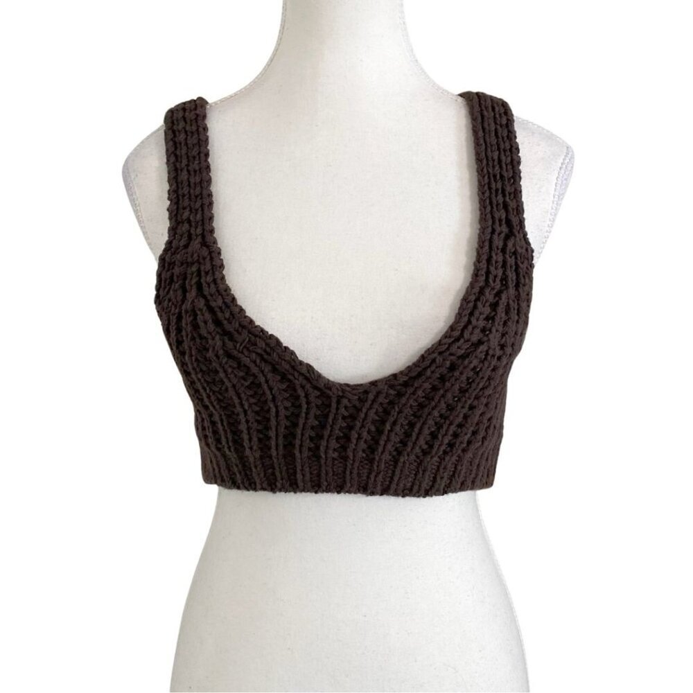THEOPEN PRODUCT DARK BROWN KNIT CROPPED BRA TOP - M